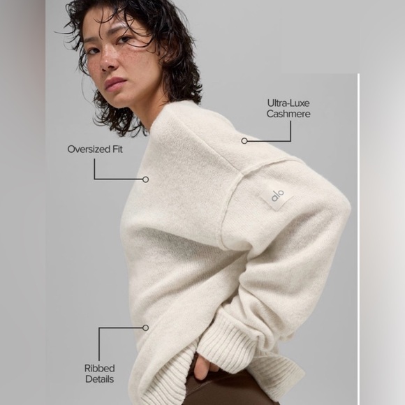 NWT ALO Yoga (M) Unisex Wool Cashmere New Class Crewneck Sweater Bone Heather - Picture 3 of 9